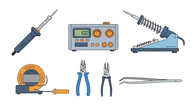 Soldering Tools Illustration With Wire Spool And Pliers On White Background