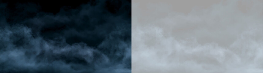 Textured billowy smoke overlay on black and transparent background. Blue fog cloud effect for photo editing. Atmospheric design element © Василий Куриленко