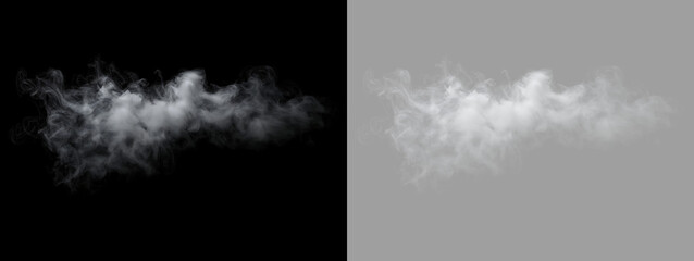 Long wispy white smoke plume isolated on black and transparent background. Delicate steam or fog overlay effect. Abstract vapor trail © Василий Куриленко