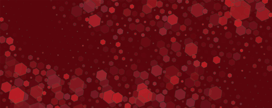 Abstract red hexagon pattern background with 3D perspective grid. Tech futuristic honeycomb matrix structure vector illustration for gaming banner.