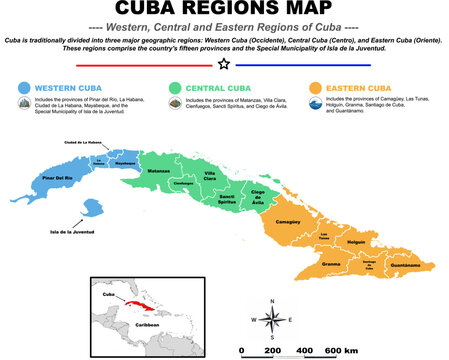 Cuba Regions Map Showing Western Central and Eastern Geographic Regions