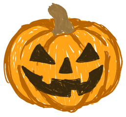 Hand-Drawn Spooky Halloween Jack-O-Lantern Pumpkin with Crayon Texture