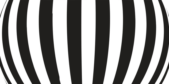 Black and white optical illusion sphere with curved stripes creating a hypnotic visual focus