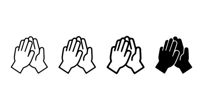 Praying Hands Icon Set, Religious Gesture Vector Graphics, Spiritual Symbol Collection