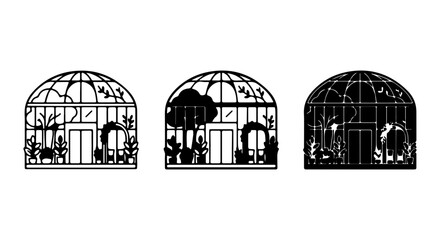 Greenhouse Vector Icons, Botanical Garden Structures, Plant Conservatory Silhouettes, Organic Architecture © shanto