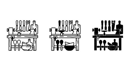 Obraz premium Woodworking Lathe Station, Artisan Tools, Crafting Bench, DIY Workshop Vector Set