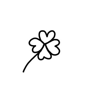 Cute hand drawn four leaf clover doodle on transparent background. Good luck shamrock line art vector illustration.