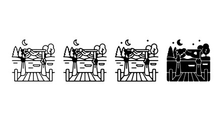 Obraz premium Farm Landscape Icons, Rural Countryside Scenes, Agricultural Fields, Day and Night Cycles, Vector Set
