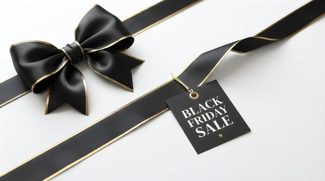 Black friday sale elegant black ribbon and tag for holiday shopping promotions
