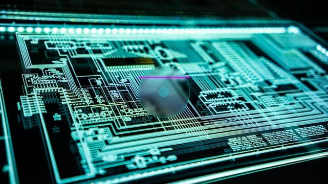 Cybernetic Circuit Board Blueprint with Targeting Reticle Overlay