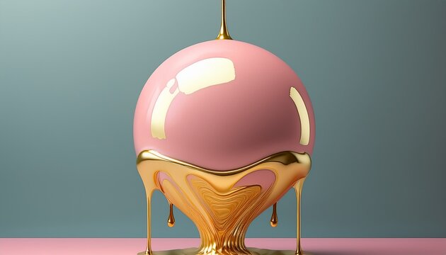 pastel sphere features gold dripping soft colors blend creating smooth artistic form minimalist aesthetic clean background