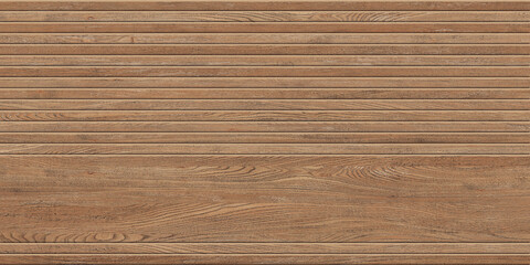 Naklejka premium Modern brown wood slat texture background. Luxury horizontal wooden paneling wall pattern for interior decoration backdrop, natural timber surface, architecture material, and copy space.