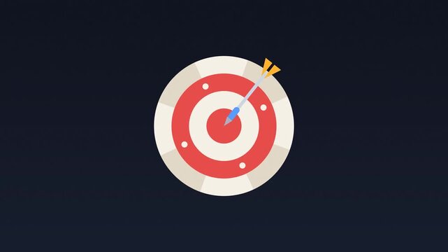 Animated dart hitting center of red target bullseye