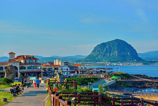View of Sanbangsan from Songak Mountain in Jeju Island, South Korea during clear weather