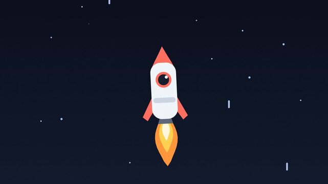 Animated red rocket ship flying in space