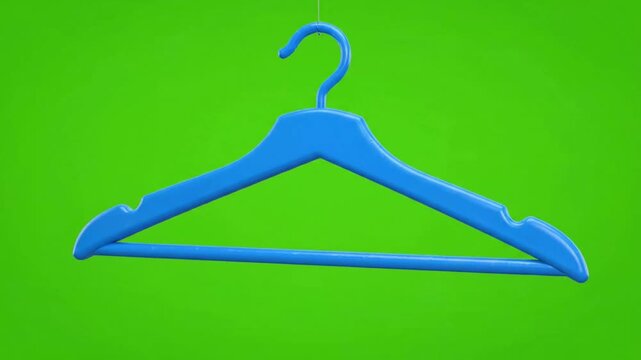 Blue Clothes Hanger Hanging on Hook Against Vibrant Green Screen Background for Creative Design and Retail Applications