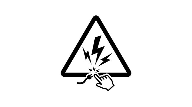 High Voltage Danger Sign: Hand Touching Electrical Hazard Symbol