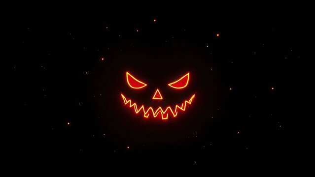 Neon halloween jack o' lantern face spooky glowing pumpkin for festive october decorations and parties