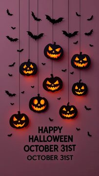 Spooky halloween jack o' lanterns and bats festive october 31st party decorations and background