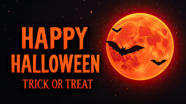 Spooky happy halloween banner with bats and full moon perfect for october 31st celebrations