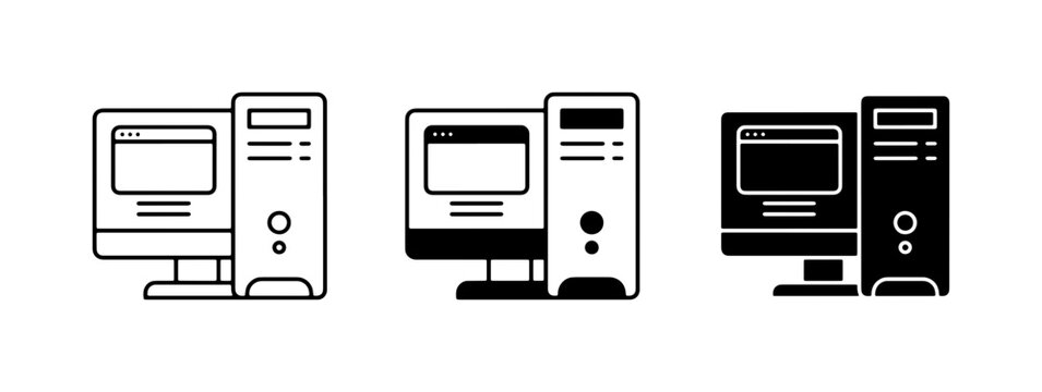 Desktop Computer Icons, Vintage PC Set, Retro Technology Graphics