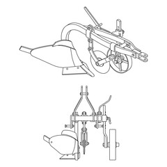 Obraz premium Technical line drawing illustration of an agricultural farm plow.