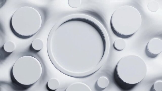 White circles and abstract capillary waves create a simple visual in a flat surface design