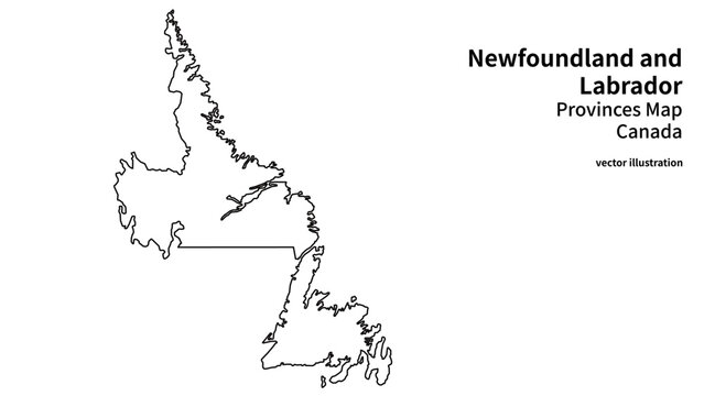 Newfoundland and Labrador Map with Province Boundaries, Minimal Canada Administrative Division Silhouette Line Layout Template Vector Illustration