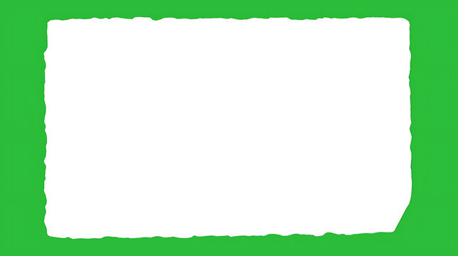White rectangular frame on a vibrant green background with a rough edge border.