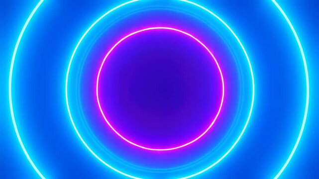 Animation of pulsating neon blue and pink concentric circles on a bright blue background