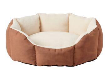 Soft brown and cream round dog bed isolated © popploy03
