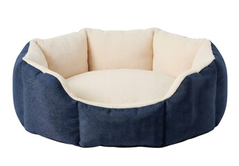 Comfortable navy blue and cream dog bed isolated © popploy03