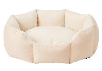 Minimalist cream colored plush pet bed isolated © popploy03