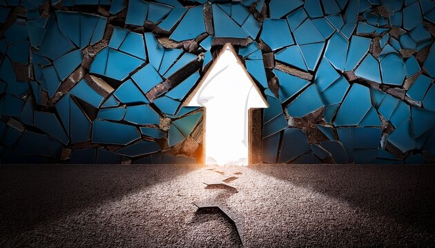 arrow piercing wall conceptual image of breakthrough success and innovation