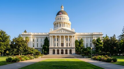 Obraz premium California State Capitol on a sunny Admission Day with historic architecture and lush gardens