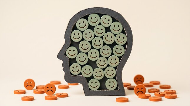 Mental health concept with positive thoughts inside head silhouette