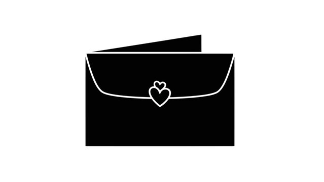 Black silhouette of a romantic envelope with a heartshaped seal, vector icon representing love letters, valentines day correspondence, or romantic messages