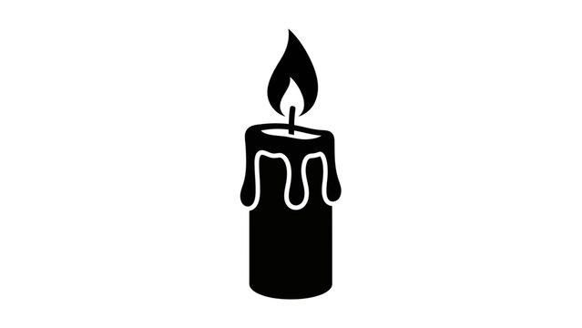 Burning candle with melting wax, simple black silhouette icon, light source, spiritual or romantic symbol, vector illustration