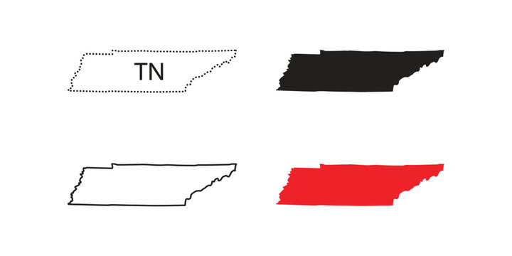 Tennessee state map variations outline filled black white and red