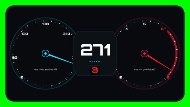 Modern Car Dashboard Speedometer and Tachometer Display Animation.