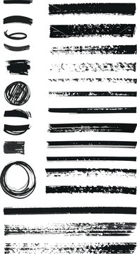 set of grunge textures and brush strokes, rough lines circles and dots, imperfect hand drawn elements