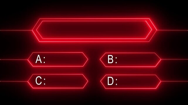 Neon graphic equalizer bars with option choices a b c d and a central long bar for quiz shows or contests as a looping Motion Graphic 4k animation.