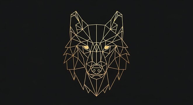 Geometric Golden Wolf Head Silhouette on Black Background