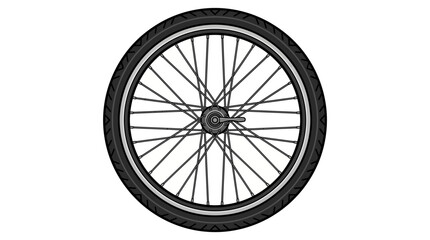 Fototapeta premium Detailed Black Bicycle Wheel Illustration Featuring Intricate Spokes And Durable Rubber Tire