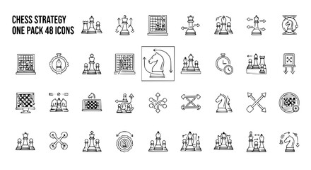 Chess Strategy Icons: 48 Hand-Drawn Symbols for Board Games, Tactics, and Intellectual Competition © Kejar