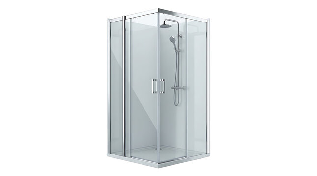 Modern Glass Shower Cabin with Chrome Frame and Rainfall Shower Head for Bathroom Interior