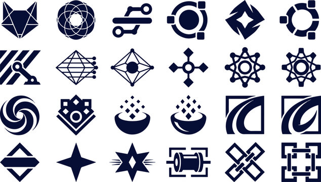 Collection of modern technology and abstract tech logo icons with technology abstract elements minimalist business internet software communication computing development identity