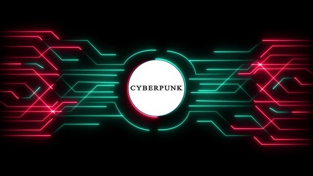 Futuristic cyberpunk logo with neon grid background. High-tech digital emblem for sci-fi branding and virtual reality themes.