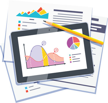 Business analysis pie chart and financial spreadsheet vector