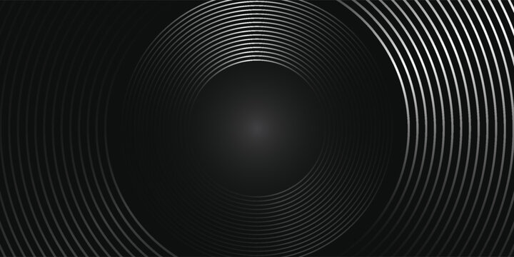 3D silver lines techno abstract background on dark space with glowing circles effect decoration. Modern graphic design element stripes style concept for web, flyer, card, or brochure cover